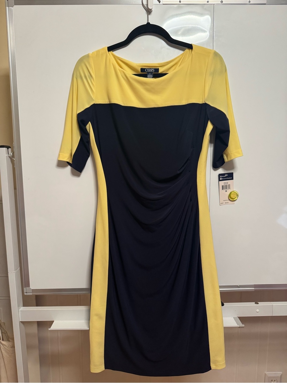 Chaps Yellow and Navy Colorblock Midi Dress